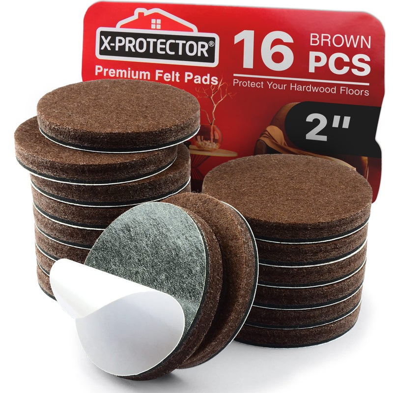X-Protector 16 Heavy-Duty Felt Furniture Pads 2â€ 1/4â€ Thick X-Protector! Round Felt Pads for Furniture Feet - The Best Felt Floor Protectors for Furniture to Prevent Scratches. Protect Your Hard Floor! (Brown) - Image 1